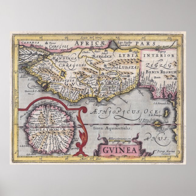 Poster Carte Antique, Guinée - Côte Africaine, Kaerius Re (Devant)