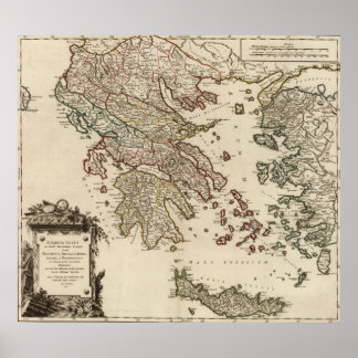 Poster Carte antique vintage de la Grèce antique Graecia 