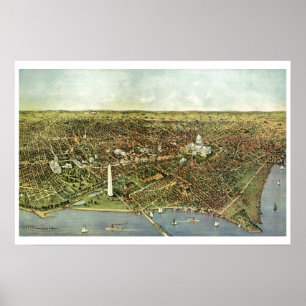 Poster Carte antique, Vue panoramique de Washington DC