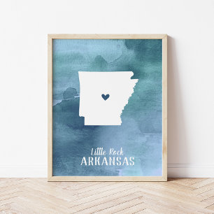 Poster Carte Arkansas Aquarelle bleue Art personnalisé
