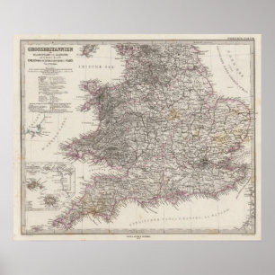 Poster Carte Atlas d'Angleterre
