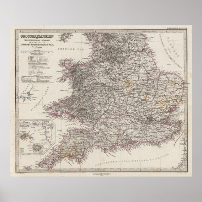 Poster Carte Atlas d'Angleterre (Devant)