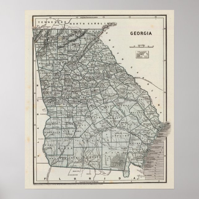 Poster Carte Atlas de Géorgie (Devant)