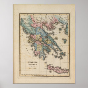 Poster Carte Atlas de la Grèce en couleurs complètes