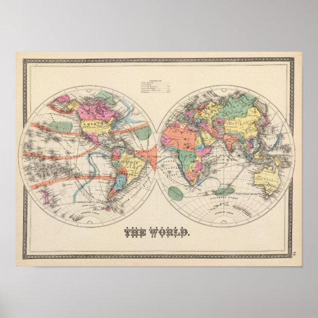 Poster Carte Atlas mondial avec courants et alizés (Devant)