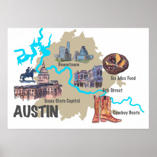 Poster Carte Austin Texas