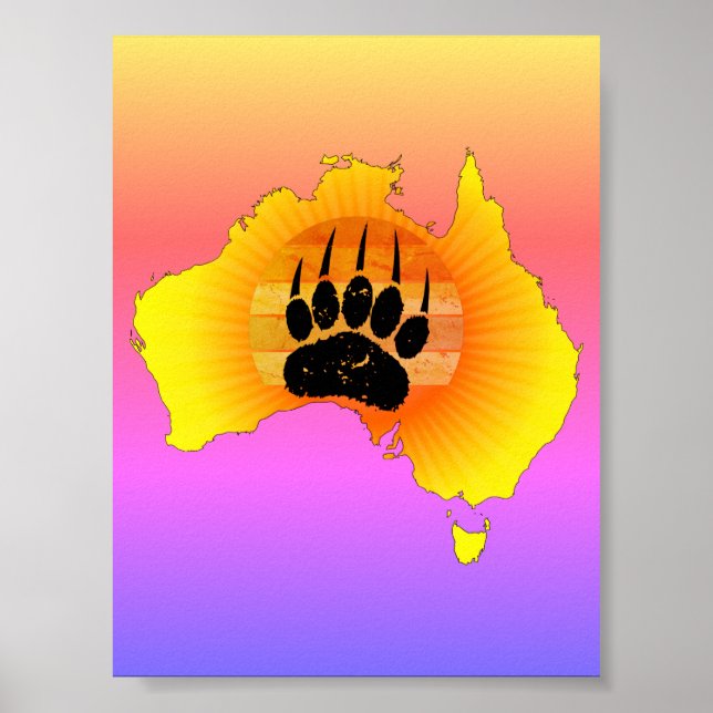 Poster Carte Australie Sunny Ours Avec Sunset Rétro (Devant)