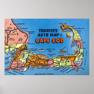 Poster Carte automatique détaillée de Cape Cod