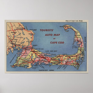 Poster Carte automobile des touristes de Cape Cod