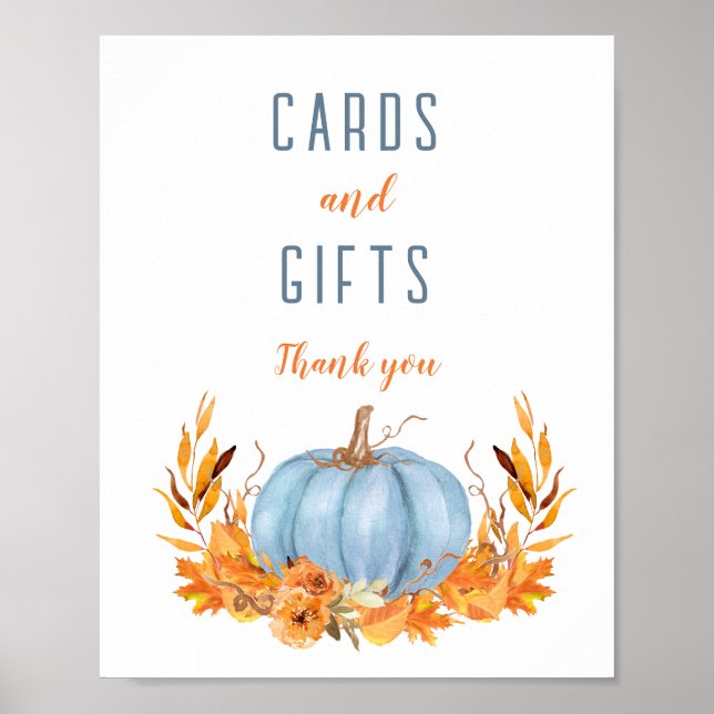 Poster Carte Baby shower Citrouille bleu - Symbole Cadeau (Devant)