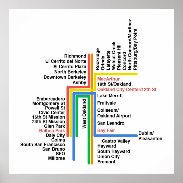 Poster Carte BART hyperlinéaire (blanche, sans étiquette) (Devant)