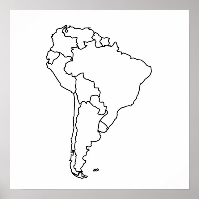 Poster Carte blanche de l'Amérique du Sud (Devant)