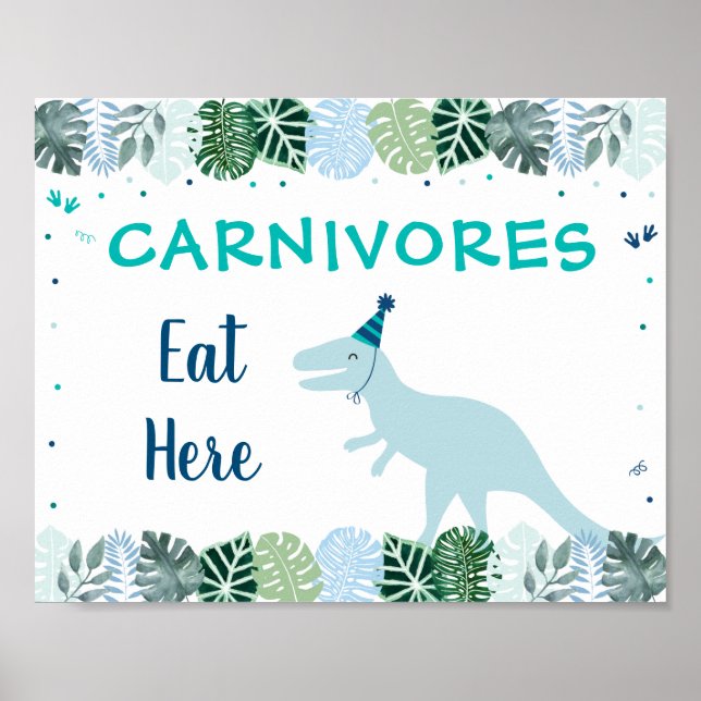 Poster Carte Bleu Dinosaur Safari Carnivores (Devant)