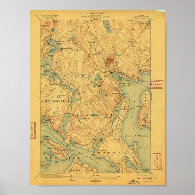 Poster Carte Bluehill Maine 1904 (Devant)