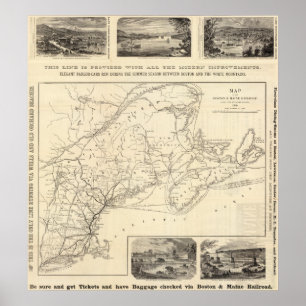 Poster Carte Boston et chemin de fer du Maine