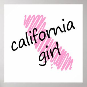 Poster Carte California Girl with Scribbled California
