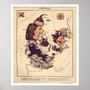 Poster Carte caricature du Danemark 1868