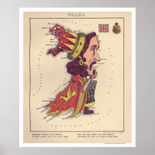 Poster Carte caricature du Pays de Galles 1868