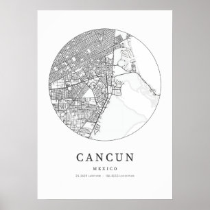 Poster Carte Cartographique de Cancun