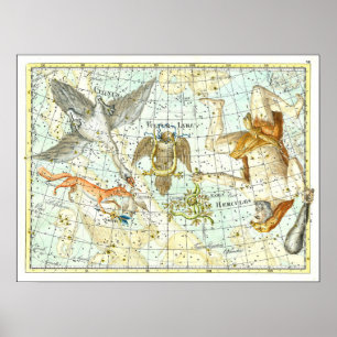 Poster Carte céleste ancienne de la constellation d'Hercu