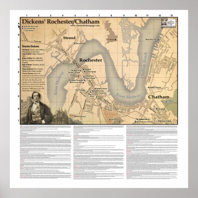 Poster Carte Charles Dickens Rochester/Chatham (Devant)