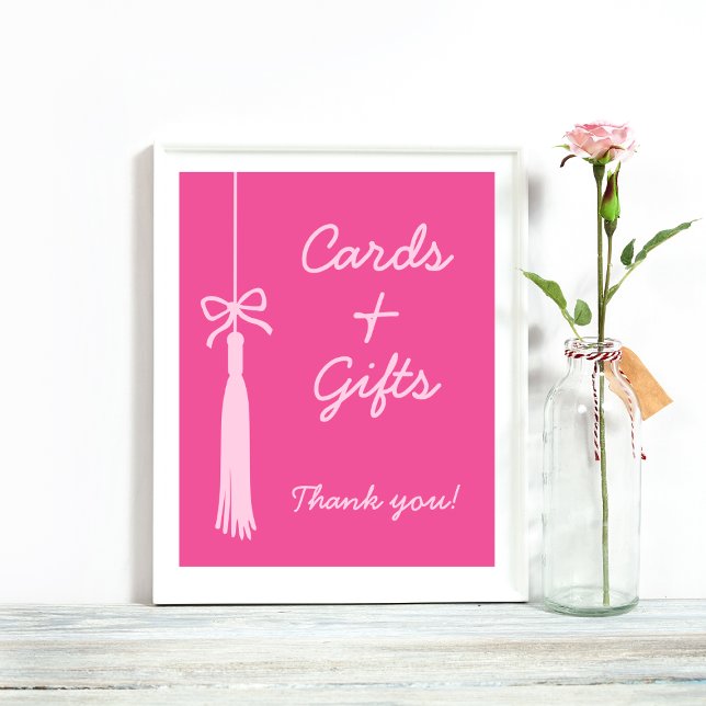 Poster Carte Chic & Cadeaux Tassel Bow Pink Graduation Si (Chic Cards & Gifts Tassel Bow Pink Graduation Sign)