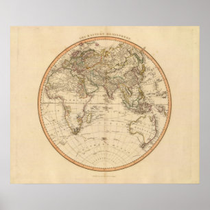 Poster Carte circulaire de l'hémisphère oriental