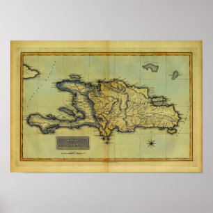 Poster Carte classique 1823 Antiquaire d'Hispaniola & Haï