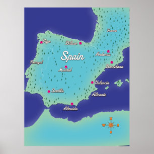 Poster Carte Classique d'Espagne
