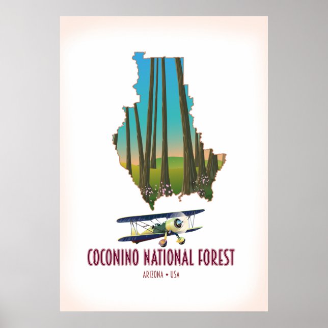 Poster Carte Coconino National Forest Arizona USA (Devant)