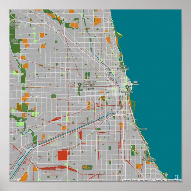 Poster Carte colorée de Chicago (Devant)