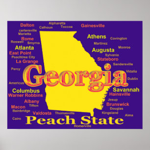 Poster Carte colorée de la Géorgie State Pride Carte Silh