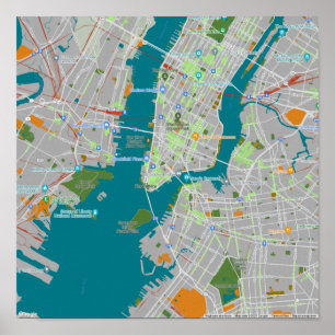 Poster Carte colorée de NYC