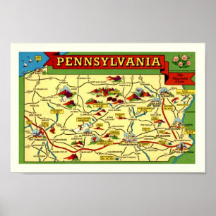 Poster Carte colorée de Pennsylvanie Vintage Imprimer