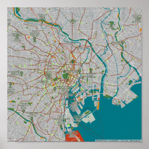 Poster Carte colorée de Tokyo