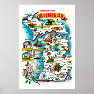 Poster Carte colorée du Michigan Imprimer