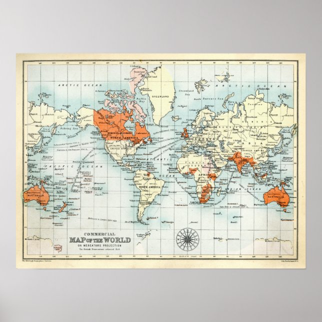 Poster Carte commerciale antique du monde (Devant)