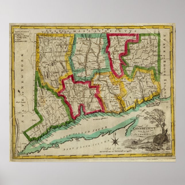 Poster Carte Connecticut (Devant)