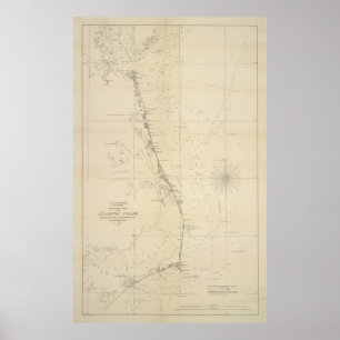 Poster Carte côtière vintage de la Caroline du Nord et de