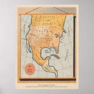 Poster Carte Cuba de l'Oncle Sam mangeant l'Amérique vint