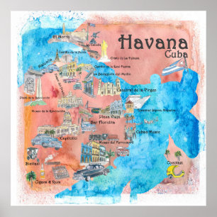 Poster Carte d'affiche de voyage illustrée par Cuba de La