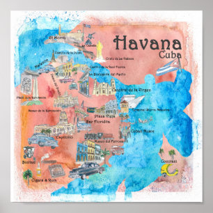 Poster Carte d'affiche de voyage illustrée par Cuba de La