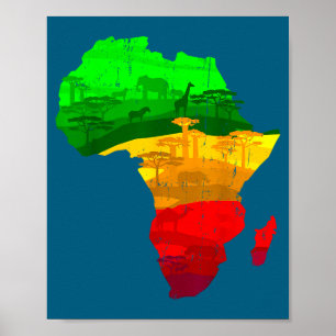 Poster Carte d'Afrique fière vert jaune rouge fierté afri