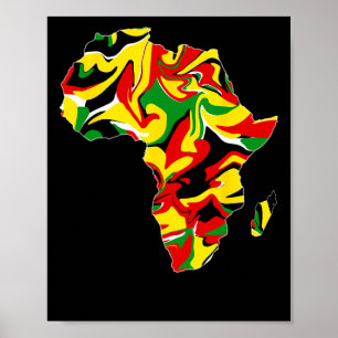 Poster Carte d'Afrique Vert Jaune Rouge Fierté Africaine 
