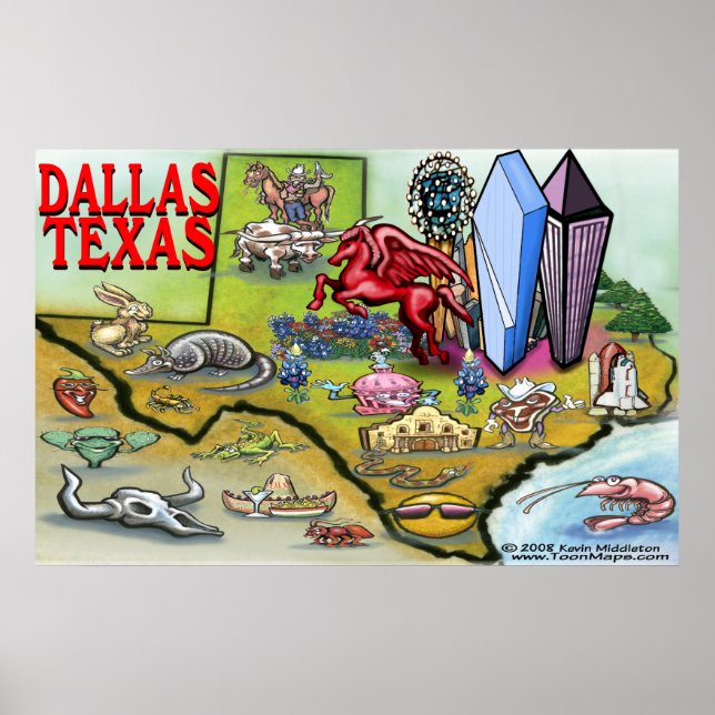 Poster Carte Dallas TEXAS (Devant)
