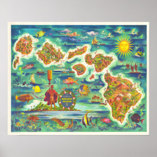 Poster Carte d'amusement d'îles hawaïennes