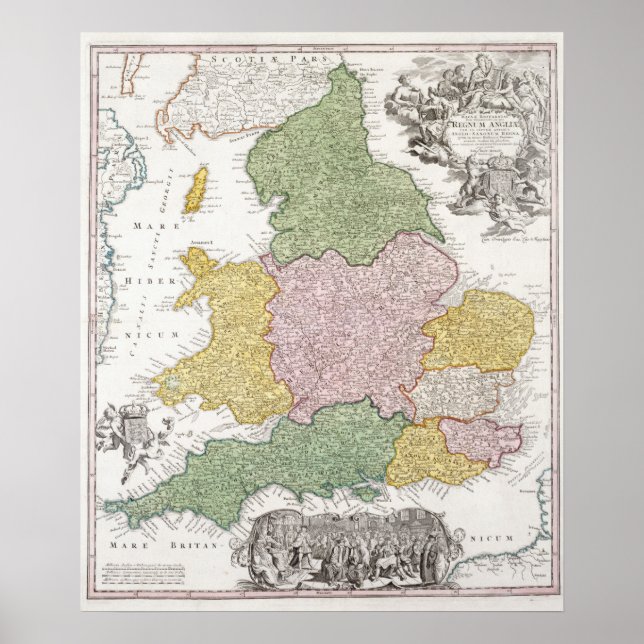 Poster Carte d'Angleterre | 1760 (Devant)