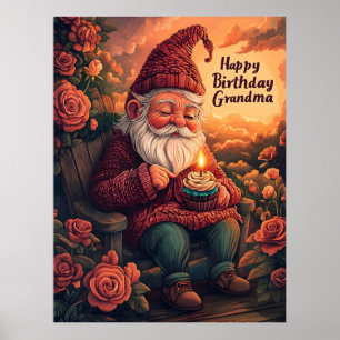 Poster Carte d'anniversaire Gnome pour grand-mère
