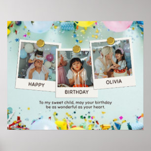 Poster Carte d'anniversaire personnalisée avec 3 photos