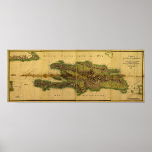 Poster Carte d'antiquaire du classique 1805 de Hispaniola